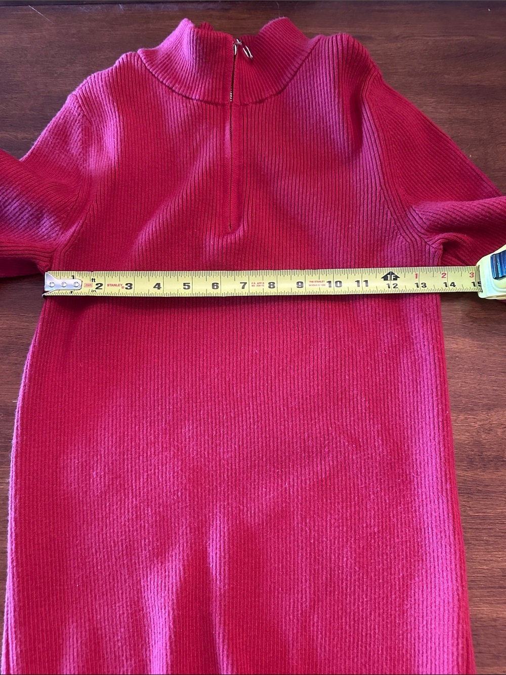 Red Ribbed Half-Zip Mock Neck Sweater - Picture 4 of 5